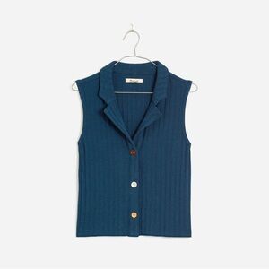 Mixed Button Ribbed Boucle Polo Tank